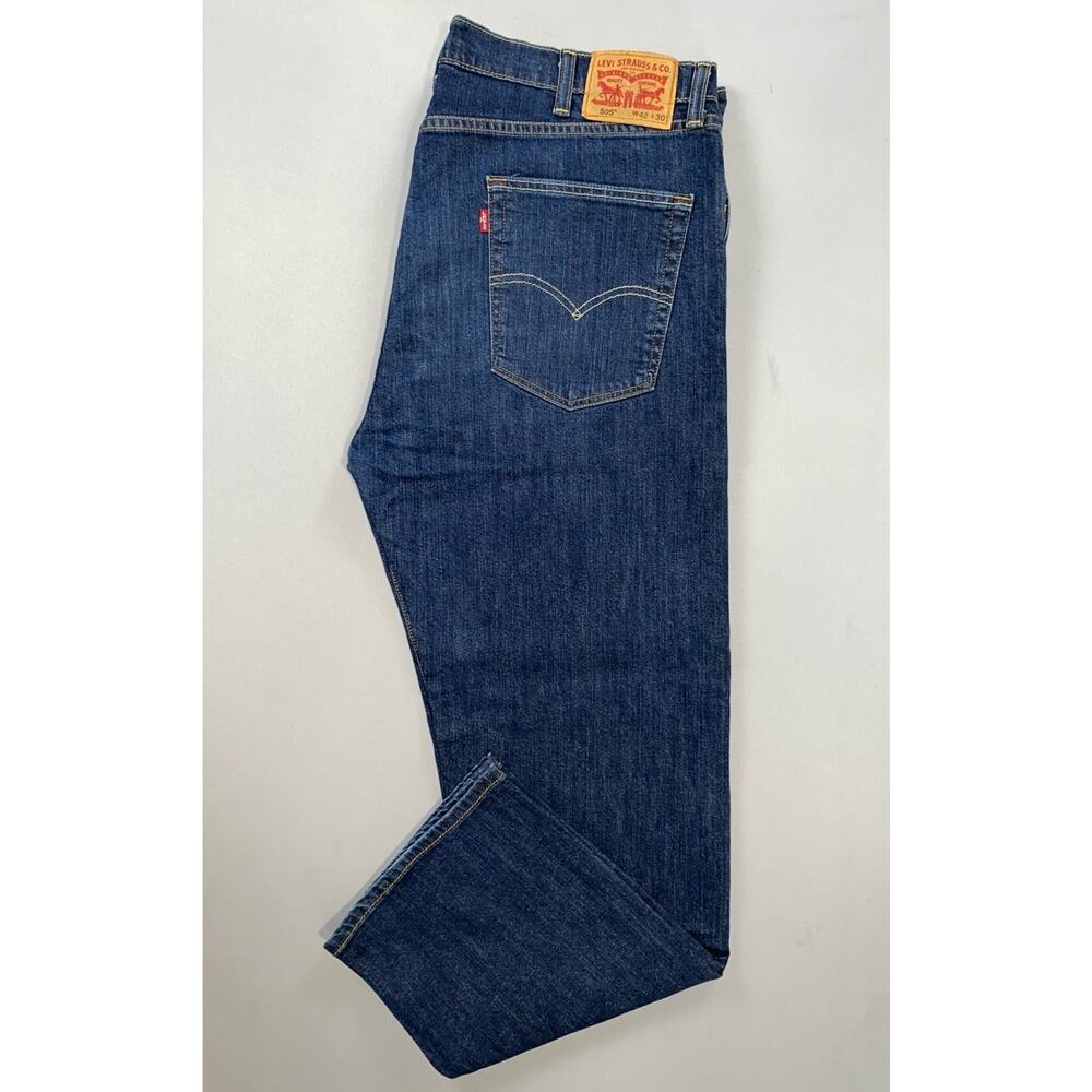 Levi's 505 Regular Fit Straight Stretch Denim Jeans. Dark Wash, Men's 42X30. EUC